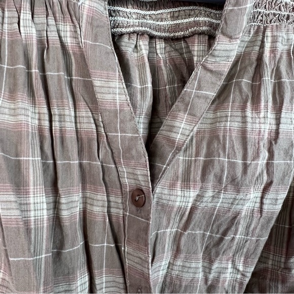 RW&CO. Tank top button up stripes y2k smocked detail vest Brown Plaid Blouse - Picture 7 of 15